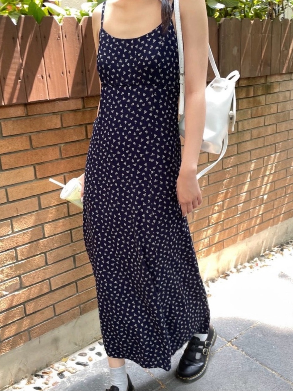 90s inspired | Brandy Melville Navy Blue Flower Print Slip Maxi Dress